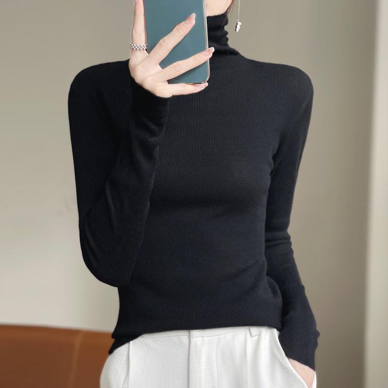 

IHUASU Высокий воротник шерстяной трикотажной нижней рубашки женская осень и зима новый тонкий срез Slim Temperament тонкий внутренний джемпер XXL чёрный