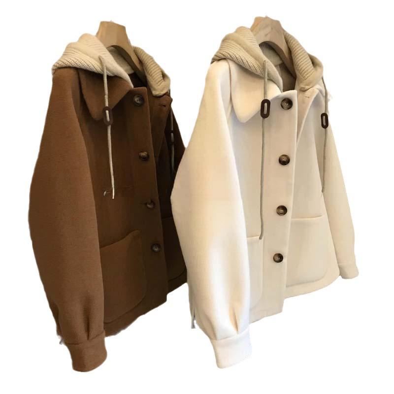 Woolen Coat Women Plus Size: 2024 A/W Knitted Hooded Two-Piece Design