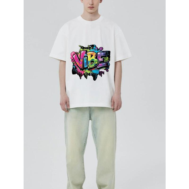 Black T Shirt with Colorful Vibe Graffiti Print for Casual Wear