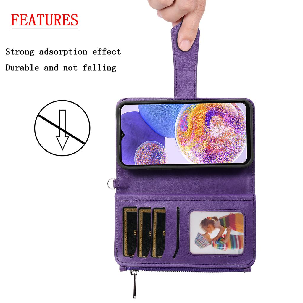 Zipper Leather Wallet Magnetic Detachable Case for Samsung Galaxy S22 Ultra S21 FE S20 A52 A13 A23 A33 A53 A12 Cards Solt Cover
