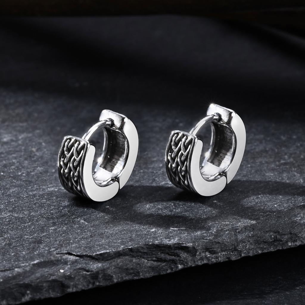 Pendientes de Aro Runas Vikingas Nórdicas Retrol para Hombres, Huggies Clásicos de Acero Inoxidable con Nudo Celta, Regalos de Joyería Punk Cool