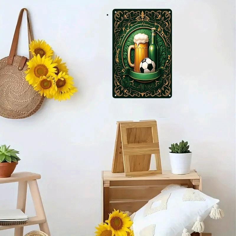 1 piece of retro beer and football themed tinplate painting, suitable for bar and restaurant wall decoration, plaque, living roo
