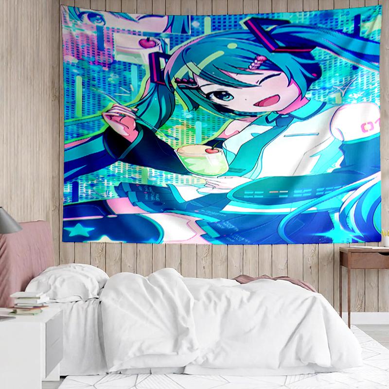 Hatsune-Miku Print Tapestry, Backdrop, Easy Setup, Ideal for Bedroom, Office & Living Room, with Aesthetic Wall Hanging Decor.