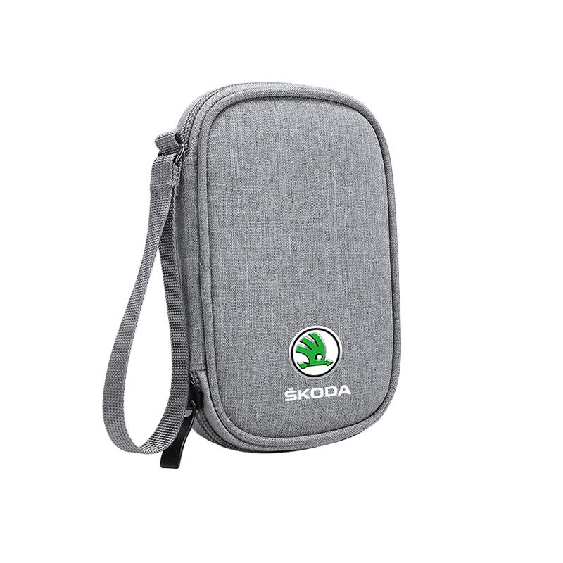 CWWR6 Car Cable Drive Earphone Charger Protable Storage Bag For New Skoda Octavia Kodiaq Fabia Superb Karoq Yeti Rapid Mk3 Vrs Kamiq