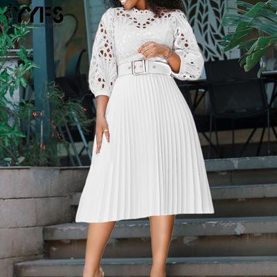 Damesmode Zomer Lente Effen Kleur Print Korte Mouw O-hals Hoge Taille Casual Jurken