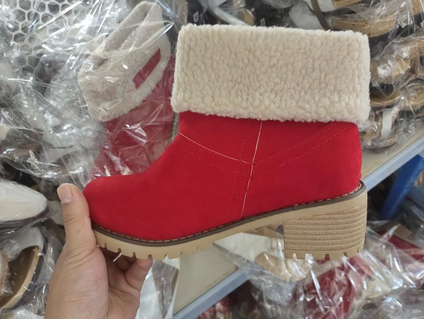 

Winter large size medium boots children thick heel lamb wool large cotton snow boots two wear warm versatile women s shoes 43 червоний