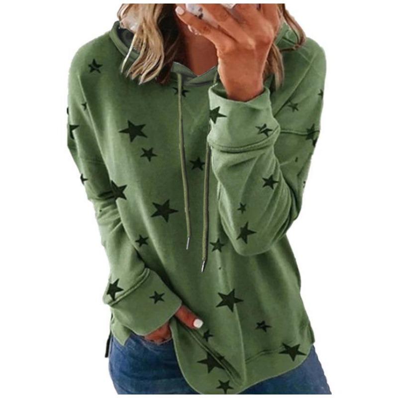 Women S Plus Size Loose Fit Star Print Hooded Sweatshirt