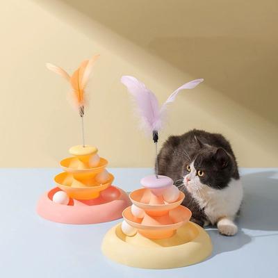 3-stufiger Katzenspielzeugturm mit Schienen, Katzenspielzeug, interaktives Katzenintelligenztraining, Vergnügungstellerturm, Haustierprodukte, Katzentunnel
