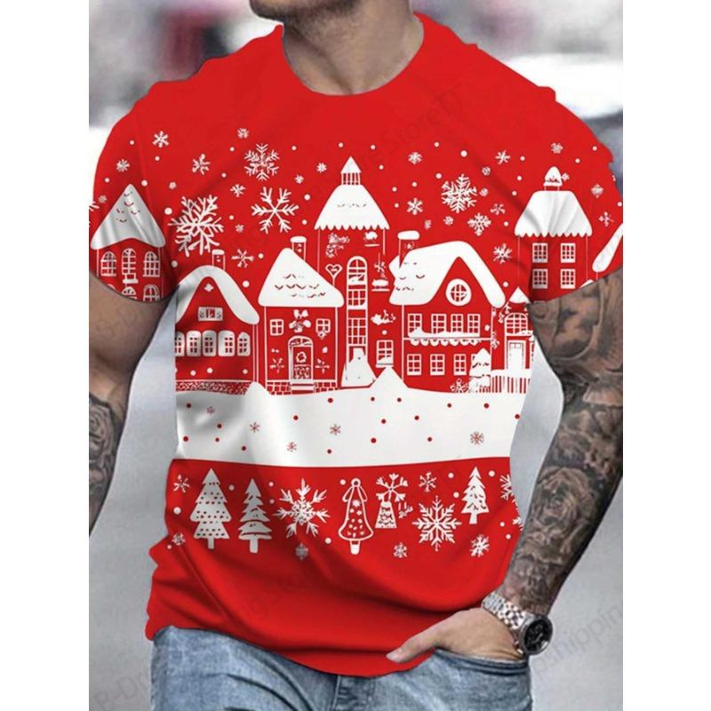 Cartoon Christmas Reindeer 3D Print T-shirt Men Women Fashion Short Sleeve Santa Claus Elk Style Tops Tees Men Clothing Apparel