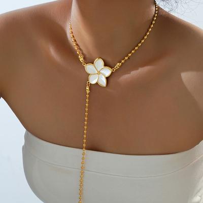 Flower Drop Y Necklace Women Flower Choker Chain Adjustable Dainty Long Necklace Gift for Wedding Birthday Anniversary