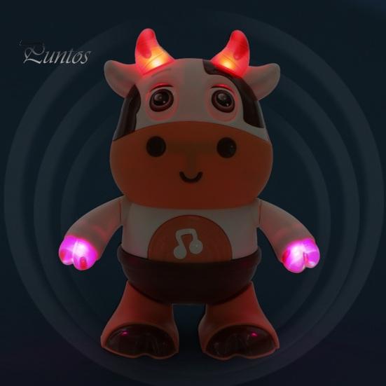 Kids Electric Cow Toy with LED Light Music Singing Dancing Cartoon Dairy Cattle Toy Toddlers Interactive Educational Movable Eyes Animal Musical Toy
