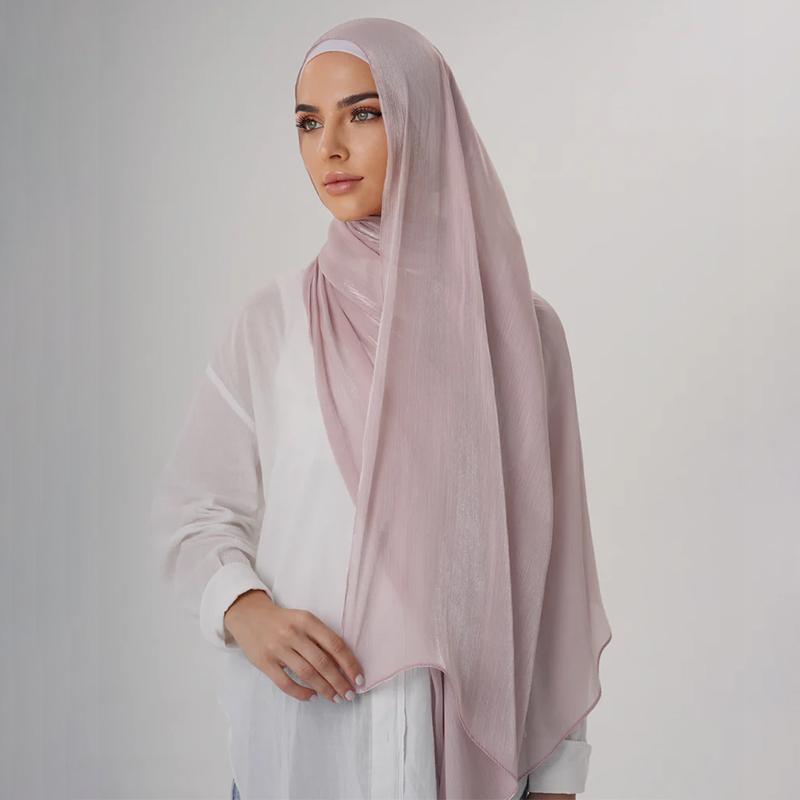Pleated Shimmer Chiffon Hijab Muslim Shawl Chiffon Crinkle Shawl Female Islamic Headscarf Turban Pleated Scarf Ramadan
