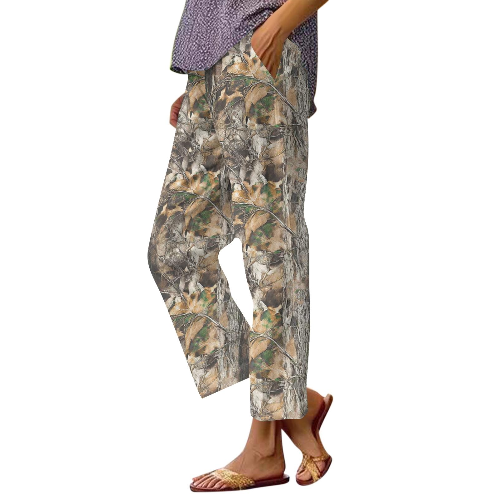 Women s fashion printed pocket elastic waist casual pants L