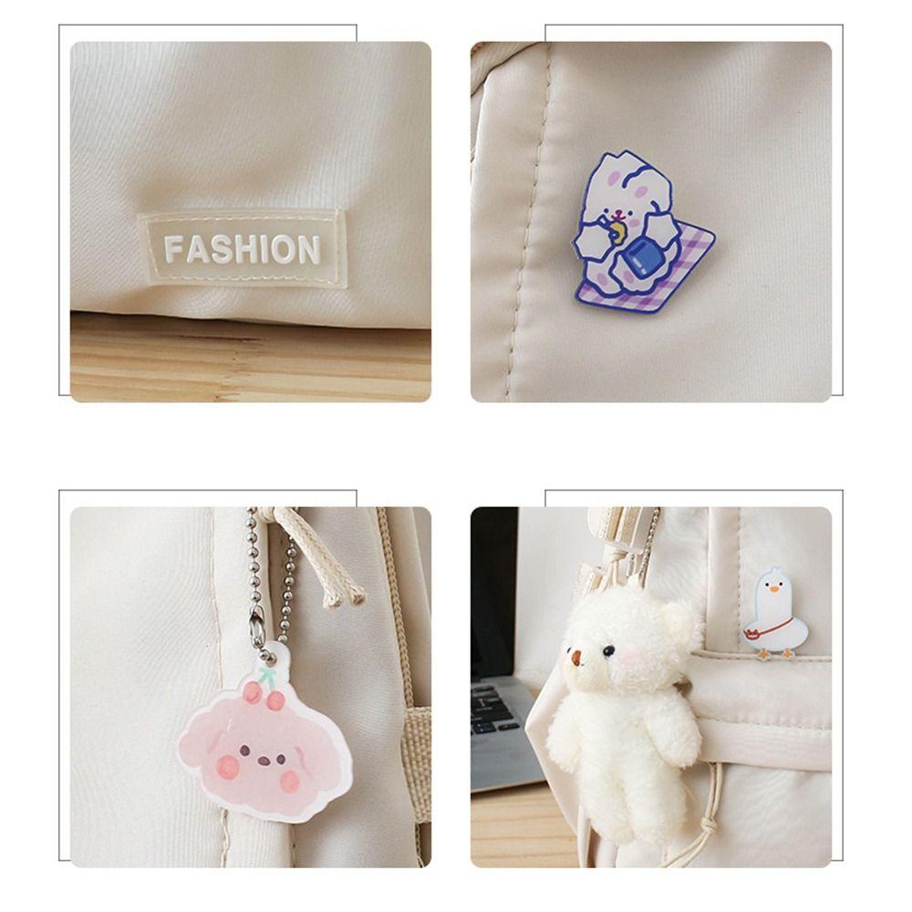 Large Capacity Solid Color Backpack Bear Pendant Shoulder Bag Cute Students School Bag  Travel
