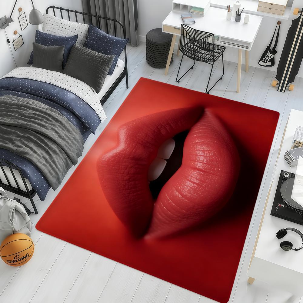 Modern Art Abstract Fashion Red Lips hogar Bedside Rug Kitchen Bath Floor Mat Hallway Balcony Carpet Entrance Doormat Decor Home
