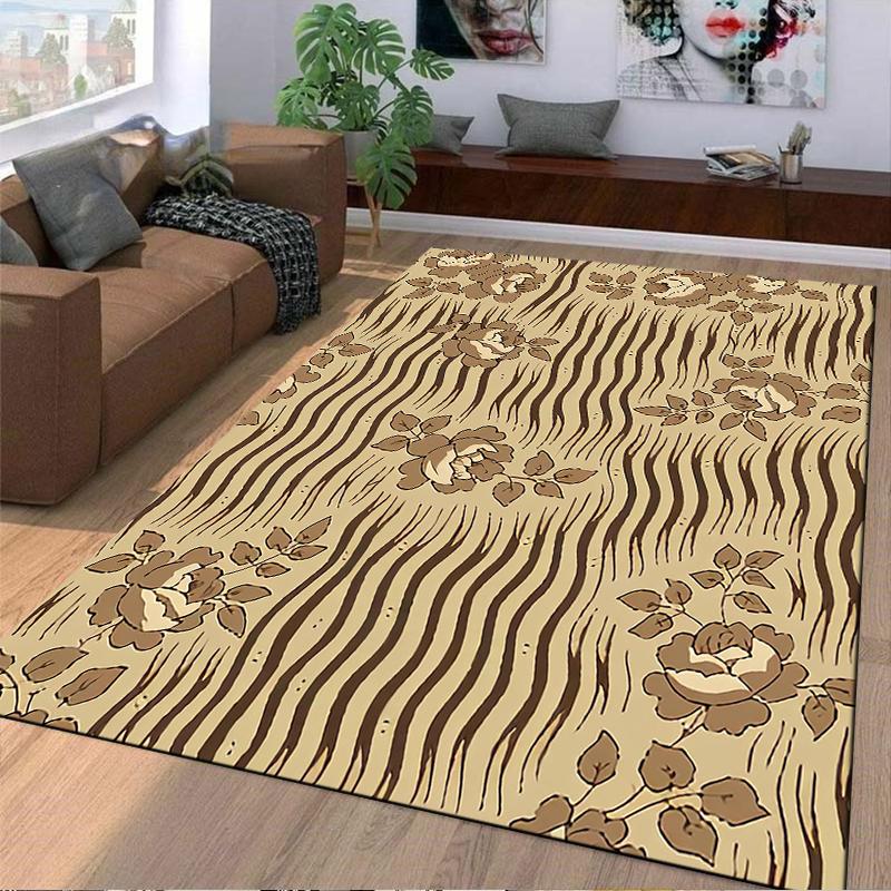 Floral Pattern Carpet with Beige and Brown Tones, Elegant Home Decor Suitable for Use As an Anti-slip for Living Room Bedroom Sofas