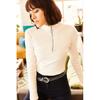 Dame Ecru rullekraveglidelås lycra bluse