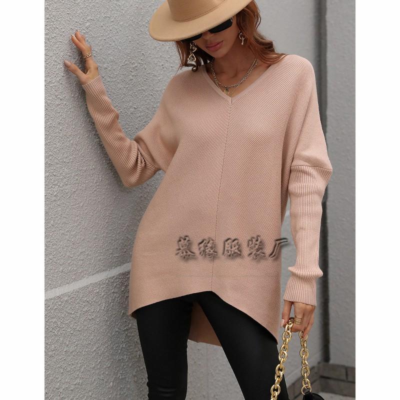 Womens V-Neck Loose Knit Sweater Office Commute - Solid Color Long Sleeve Pullover In Cotton Blend