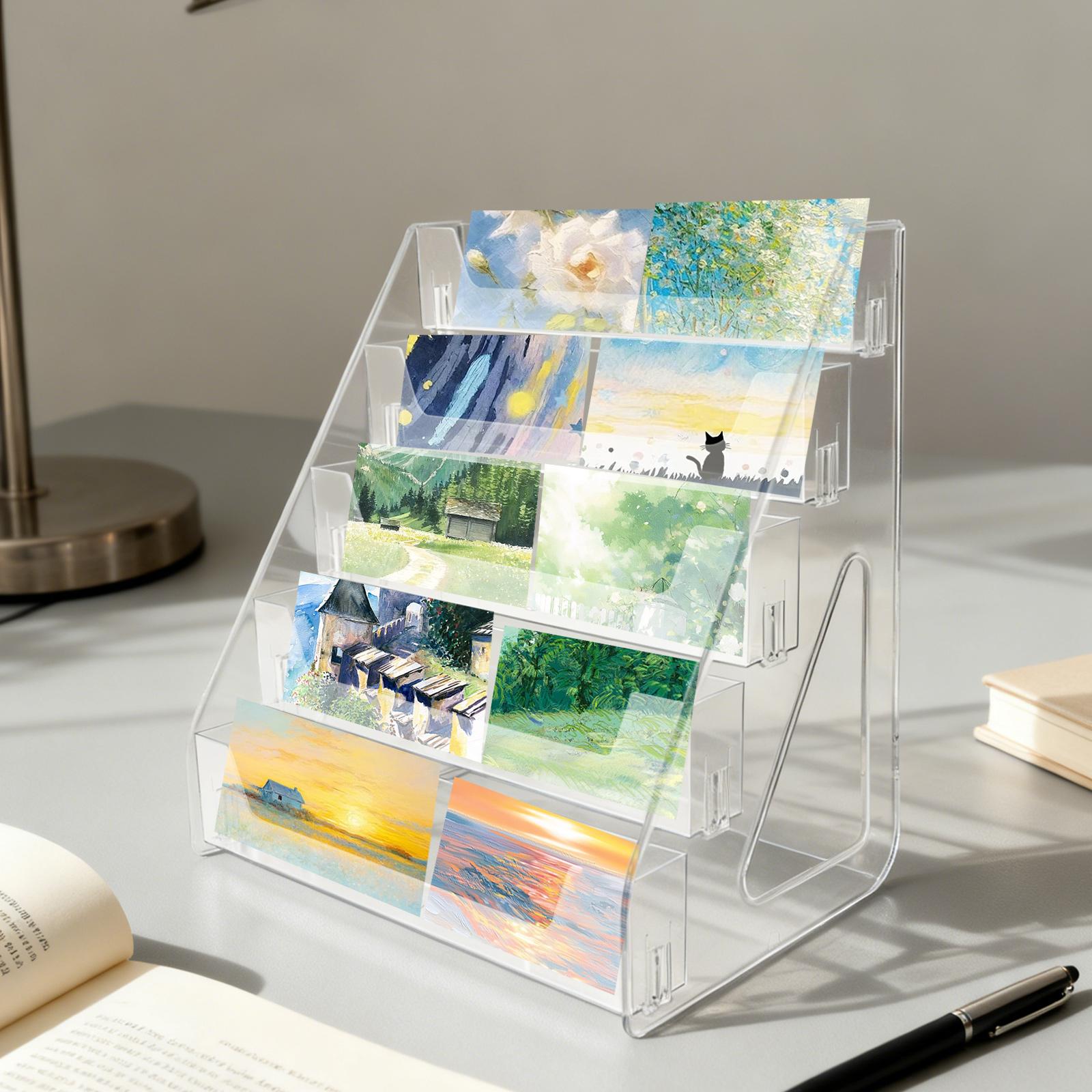 5 Tier Bookmark Display Stand Acrylic Clear Greeting Card Display Stand Multi-role Cosmetics Storage Rack Stylish Sticker Holder