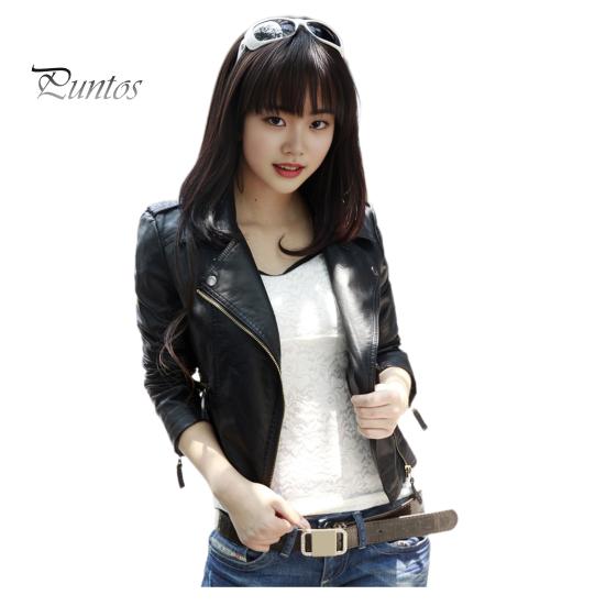 

Женское весенне-осеннее пальто из искусственной кожи с отложным воротником на молнии и карманами ветрозащитная молния сплошной цвет плюс размер мотоциклетная куртка с длинными рукавами L чёрный