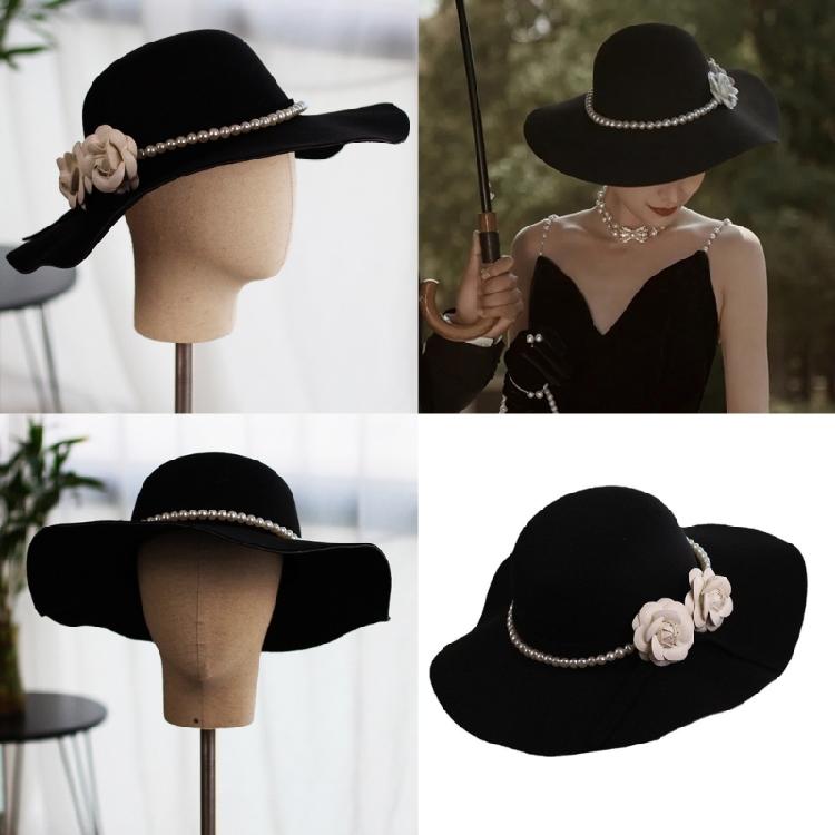 Bridal Victorian Hat Camellia Pearls Handmade Head Cover Dark Trim Vintage Fascinator Decoration For Engagement Party