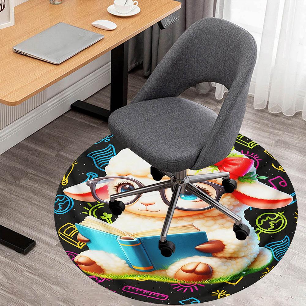 1PC Lamb Reading Round Chair mat Area Rug - Non-Slip, Floor Mat for Office, Bedroom, and Indoor Decor -Gift D1127225