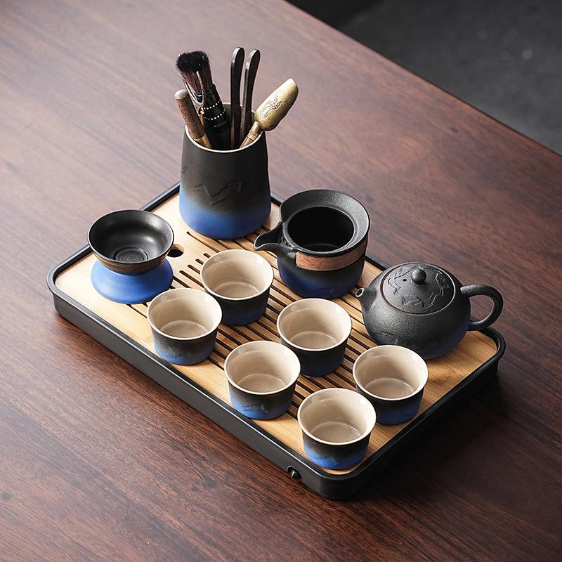 Light Luxury Black Pottery Kung Fu Tea Set Retro Gradual Change Home Office Living Room Teacup Teapot Tea Set