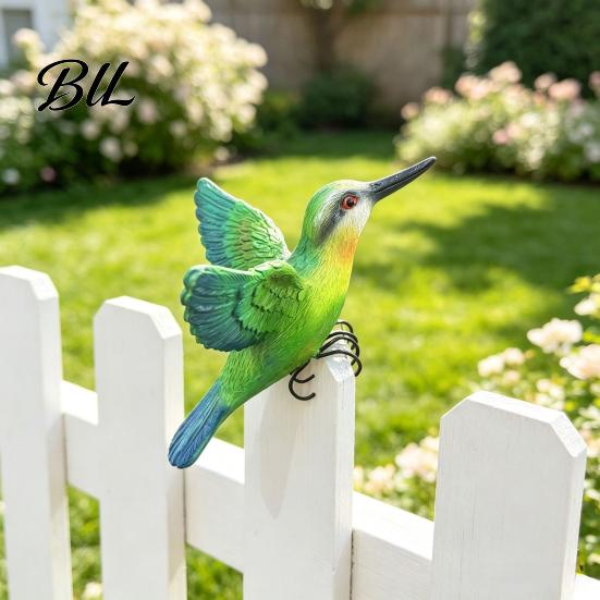 Outdoor Patio Ornament Resin Hummingbird Figurine, Clip?on Bird Statue for Fence, Flower Pot Tree Waterproof Animal Figurine Branch, Realistic