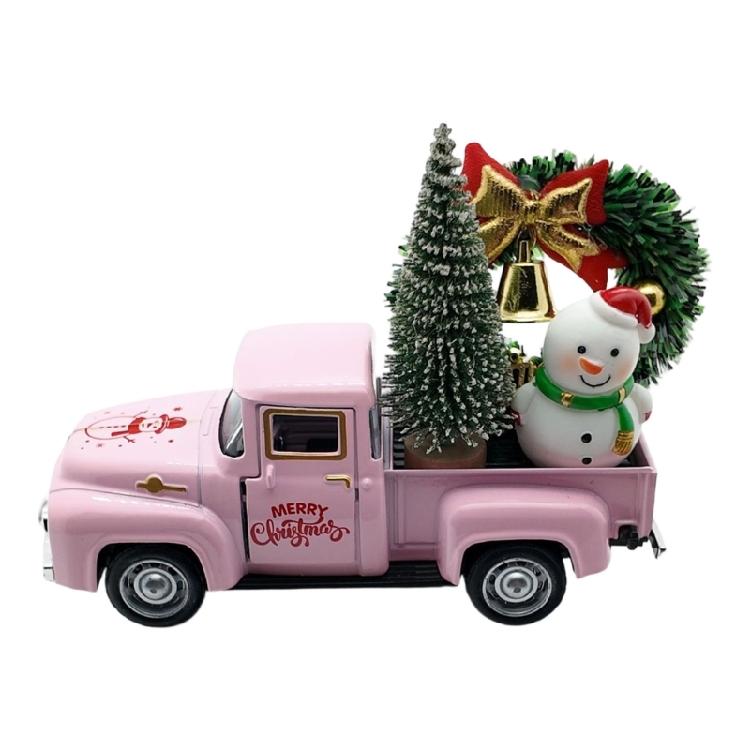 Christmas Metal Truck Decors with Christmas Wreath/Tree Table Decorations Christmas Farm Pickup Truck Decorations
