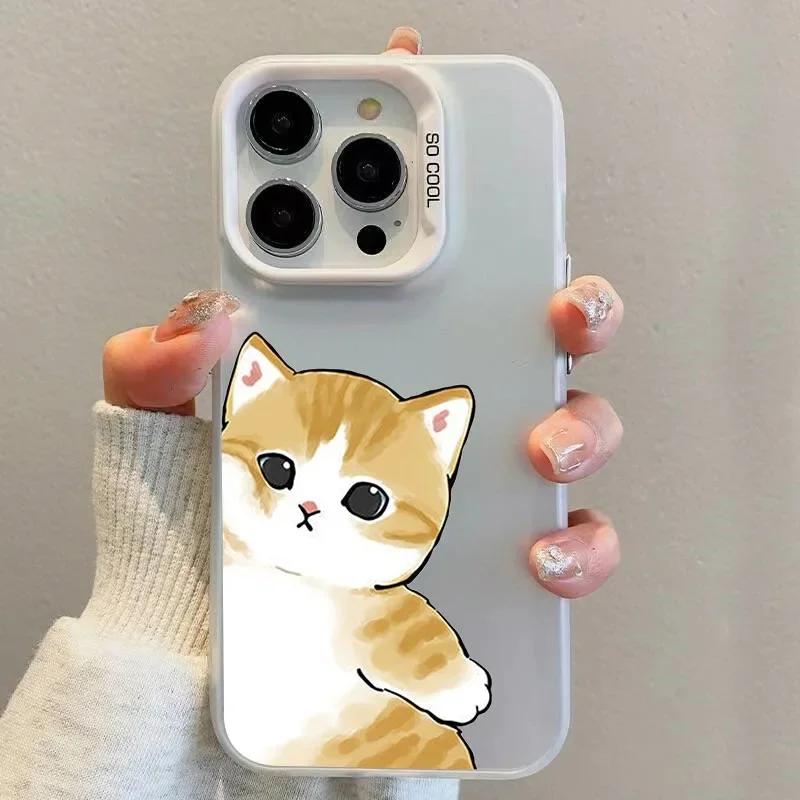 Funny Cartoon Cat Lover Couple Phone Case for IPhone 13 12 Mini 14 15 16 11 Pro Max Plus Hard Laser Cover Paired Fundas