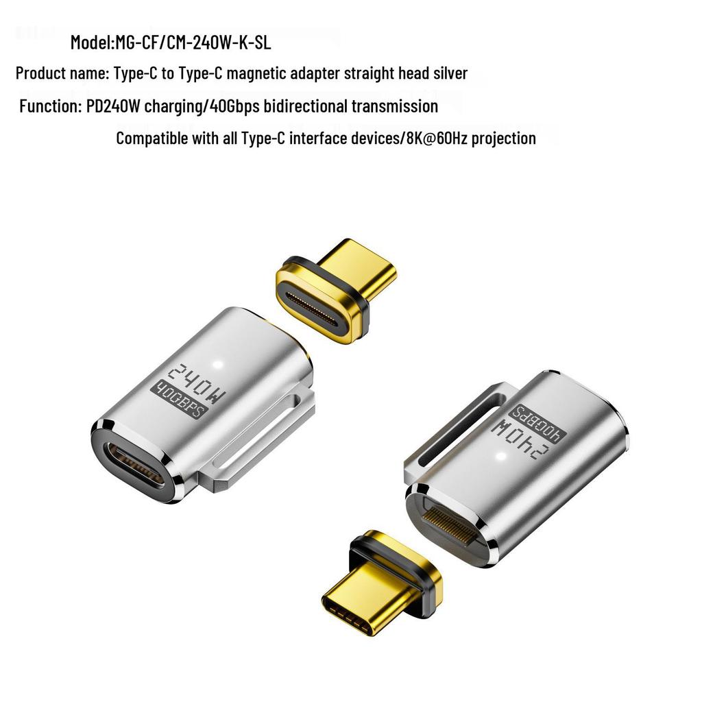 Magnetyczny Adapter USB4 Typu C, 140W, Wideo 8K@60Hz, Pełna Funkcjonalność 40Gbps, Szybkie Ładowanie PD, Kątowy Design.