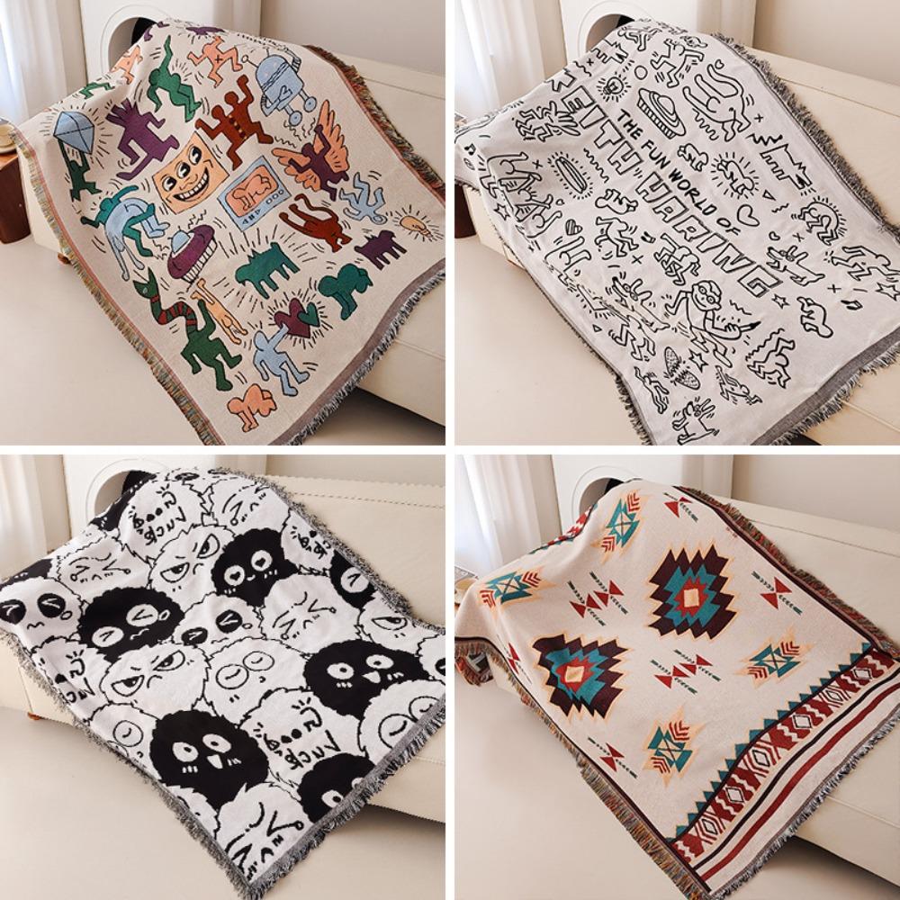 Stylish Graffiti Print Sofa Cover Blanket Artistic Tapestry for Couch Office Home Decor Soft Cozy Throw Cloth