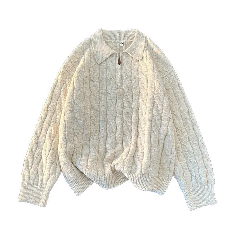 Men's Retro Cable Knit Half-Zip Sweater - Autumn Trendy, Lazy Style, American Casual Polo