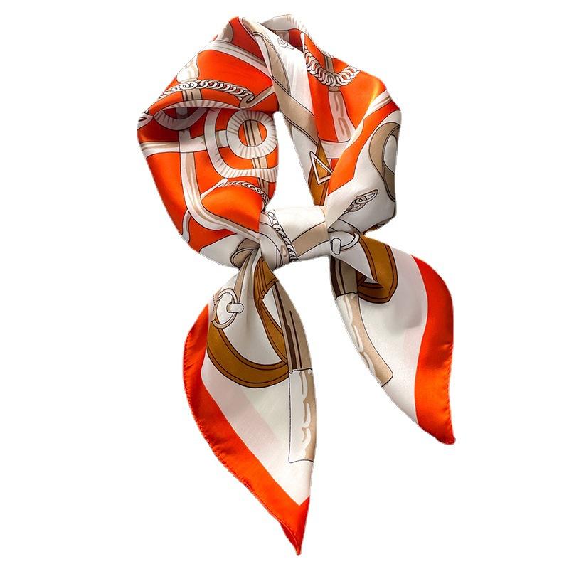 Ring geometric scarf color matching decorative silk scarf imitation silk women's square scarf 71x71cm headscarf shawl travel scarf