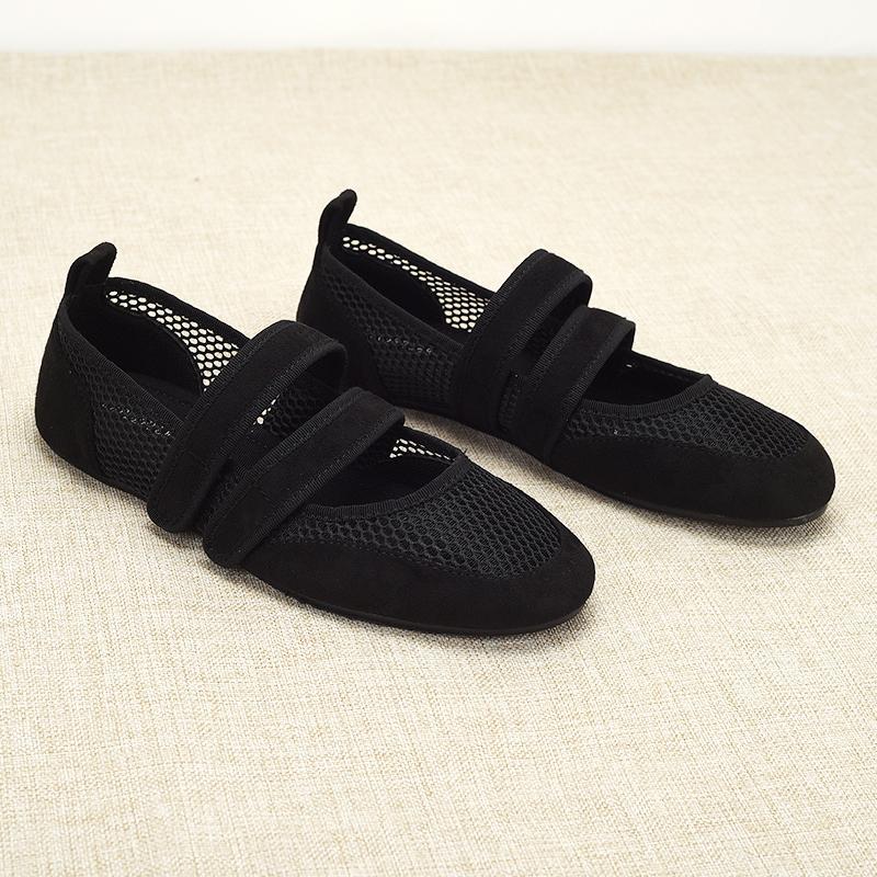Fashion Bla Ballet Flat Oes Women's Soft Bot Me Round Toe Double Strap Mary Janes Hollow Out Faionable Summer Flats