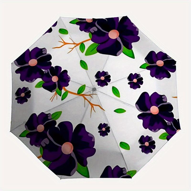 

1pc Purple Flower Print Automatic Umbrella - 8-Rib Foldable Design, Outdoor Adventures, and Family Celebrations yy250829047