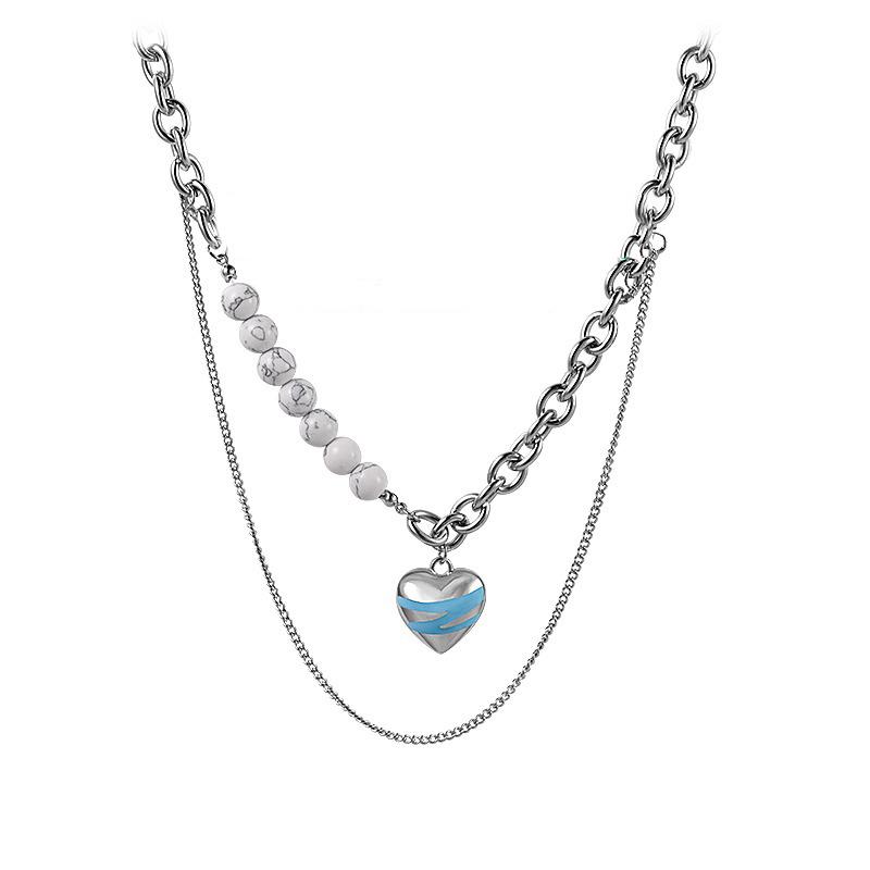 

Drop-glazed turquoise heart-shaped splicing necklace women s summer new trendy ins hip-hop double-layer collarbone chain women s jewelry