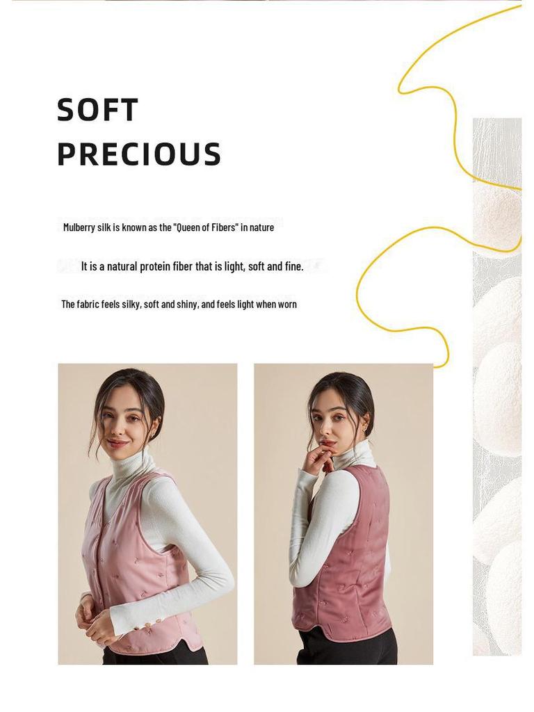 Haosangyuan Warm Mulberry Silk Embroidered Vest for Autumn and Winter