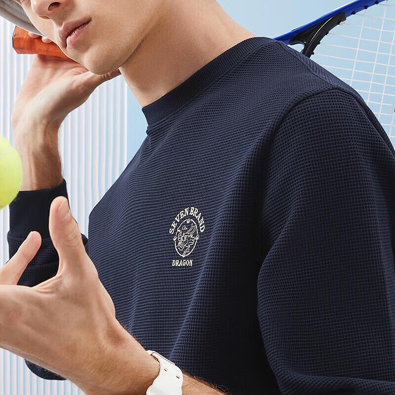 Qipai Men's Waffle Knit Round Neck Sweatshirt