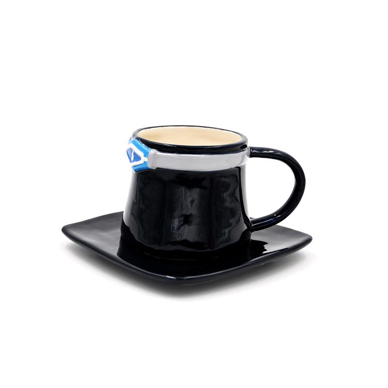 Anime Coffee Mug With Saucer Creative Luffy Ace Sabo Three Brothers Hat Shaped Ceramic Coffee Cup Child'S Birthday Gift Cup