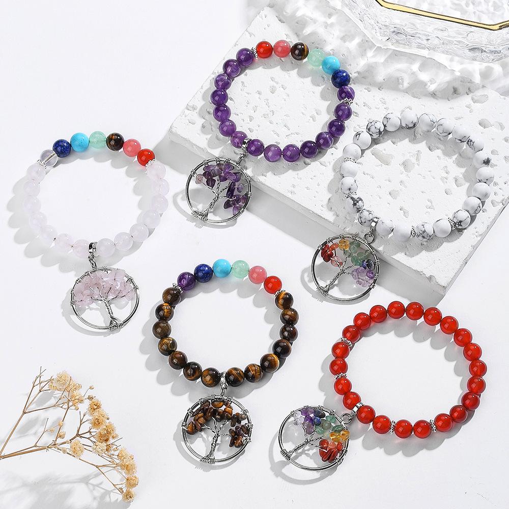 Natural Crystal Bracelet, Amethyst, White Pine, Beaded Bracelet, Bohemian Style, Bracelet, Jewelry