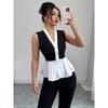 Summer New Women's Sleeveless Blouse Cardigan Fake Two-piece Fashion European American Commuter Style Leisure Shirt