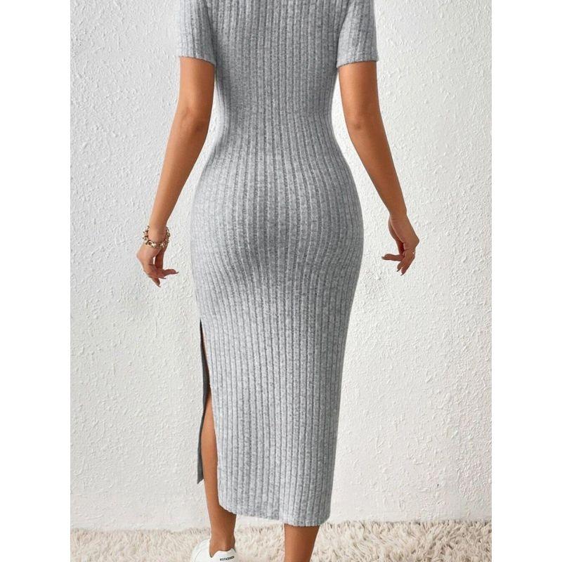 Women's Square Neck Split Hip Dress Square Collar Slim-Fit Slit Hip-Wrapped Dress Female