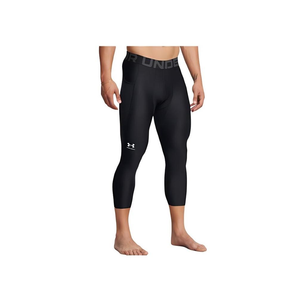 Under Armour HeatGear Vanish Letter Wszechstronne Dopasowane Legginsy Treningowe Fitness Trzy Czwarte Męskie Legginsy Czarne 1361588-002