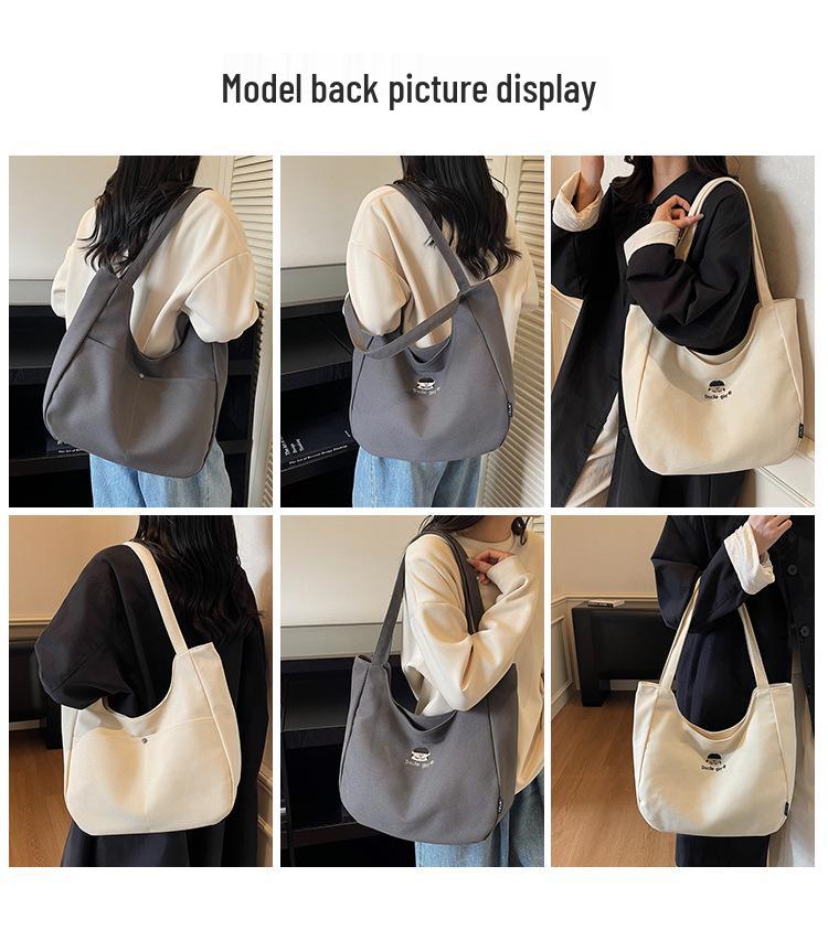 2025 Minimalist Large-Capacity Canvas Shoulder Tote with Embroidery
