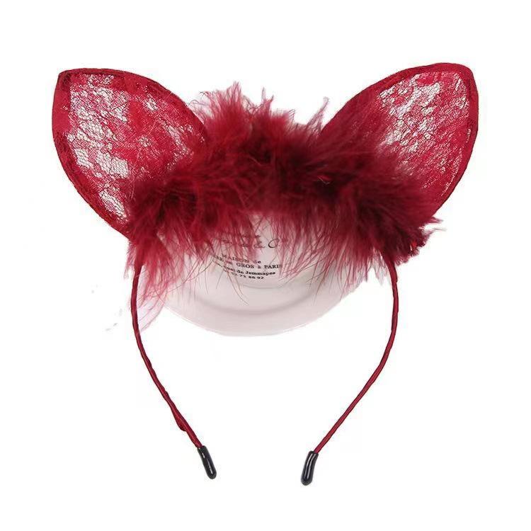 Koreanischer Stil Niedliche Katzenohren Spitze Plüsch Stirnband - Catwoman Weihnachtsfeier Accessoire