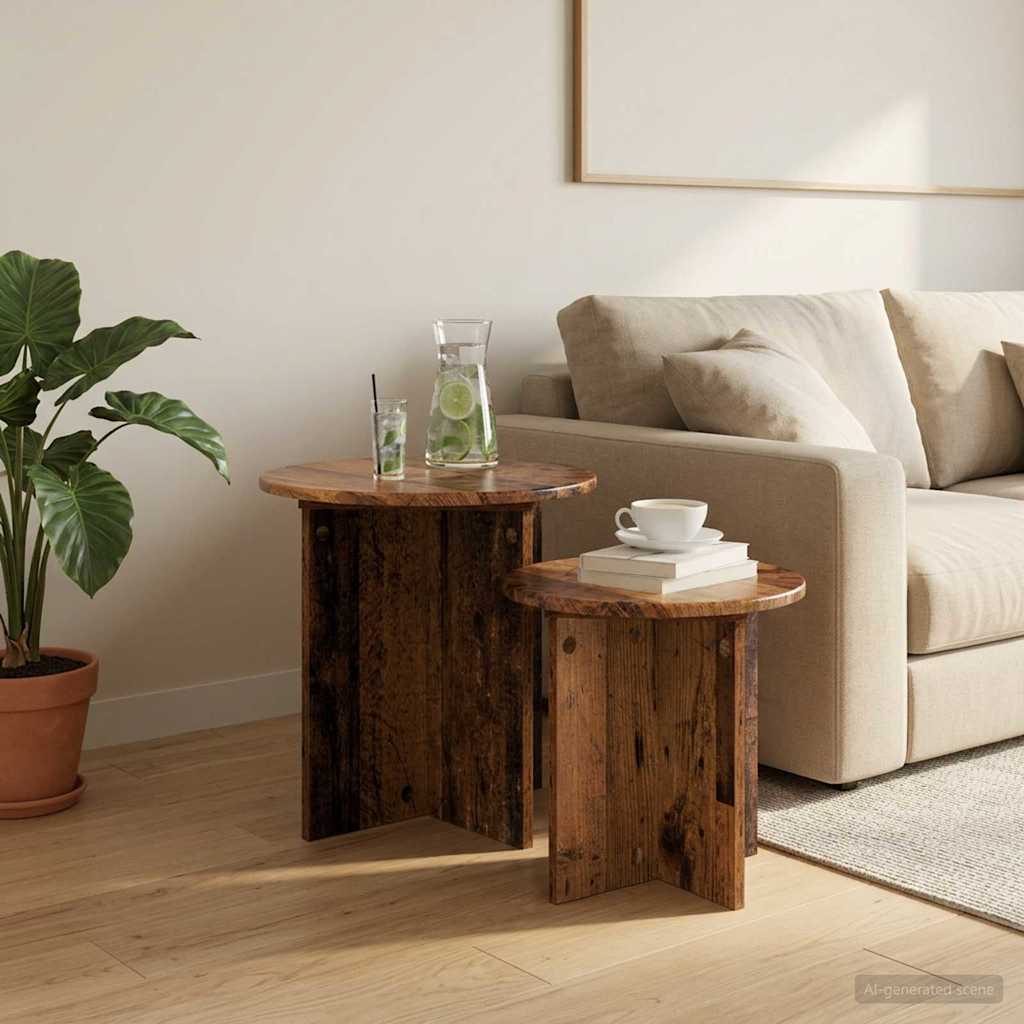 Side Table Set 2 pcs Reclaimed Wood Particleboard