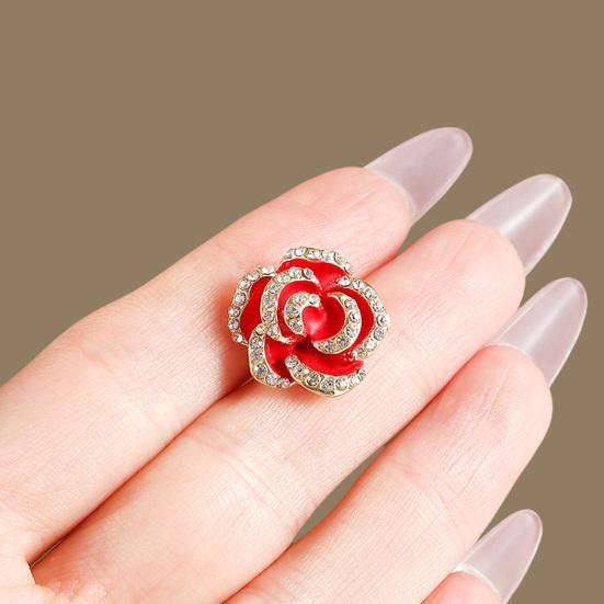 Camellia Small Brooch Rhinestone Inlay Dazzling Alloy Pin Sweater Coat Dress Suit Lapel Badge Jewelry Accessory