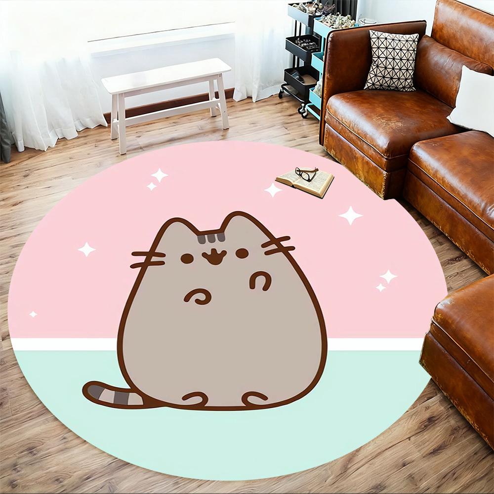 1 szt. Pusheen, Okrągła mata podłogowa dla kota - Antypoślizgowa, Mata podłogowa do biura, sypialni, wystroju domu, Prezent świąteczny p0811385