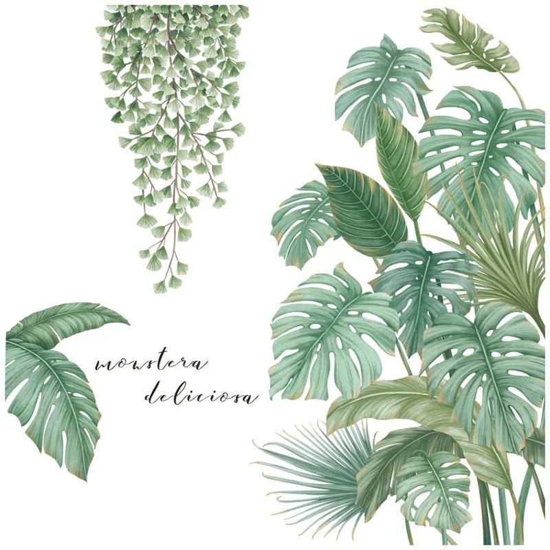 Tropical Monstera Leaf Plants Wall Art Sticker Nordic Wall Decals Vinyls Stickers Living Room Bedroom Kitchen Home Decor Sticker